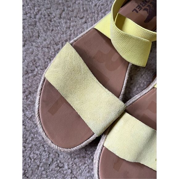 Sorel Ella Sunnyside Yellow Sandals size 8 Leather Elastic Slip On - Picture 7 of 8